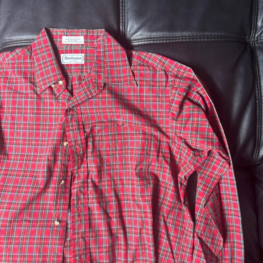 Vintage Huntington Men's Dress Shirt Red Plaid Egyptian Cotton Size 16.5-34 - Picture 3 of 14